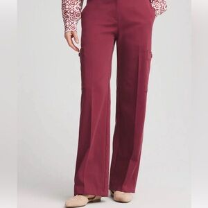 Chico’s Wide-Leg Pants Sateen Cargo Pants Color: BLACKCURRANT Size: 1 (8-M)